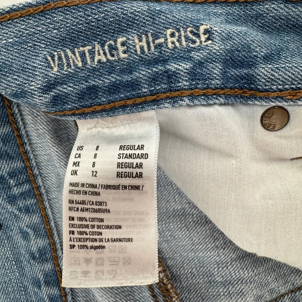 American Eagle Size 8 Vintage Hi-Rise Two Tone Paneled Jeans Blue Cotton Frayed - Picture 8 of 8